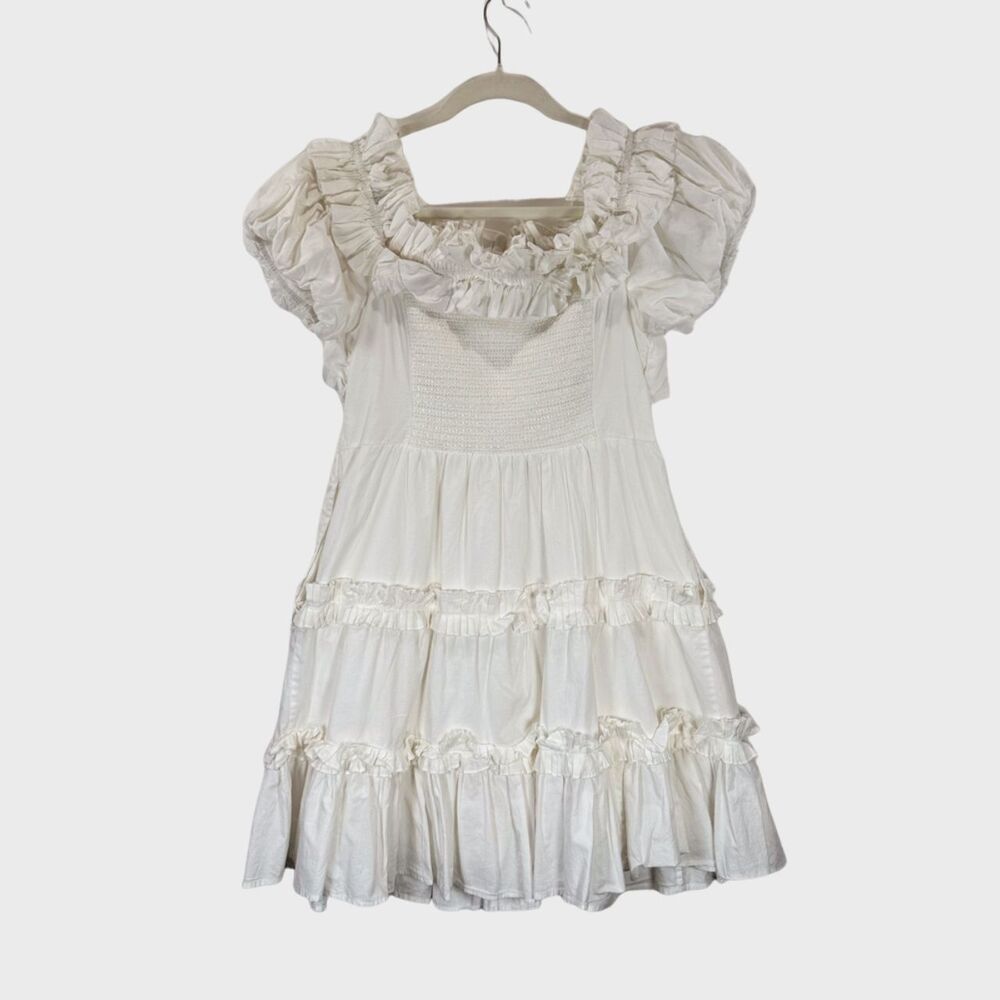 Love The Label Womens White Rosalie Mini Off The Shoulder Tiered Smocked Medium - Picture 3 of 12